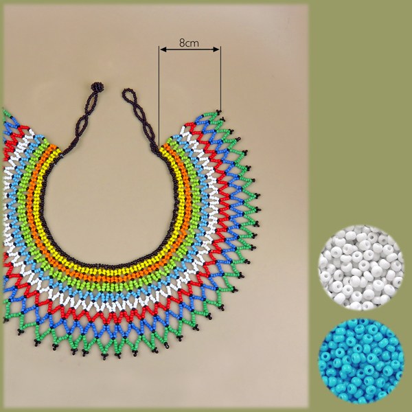 zulu beaded lace necklace medium blue white