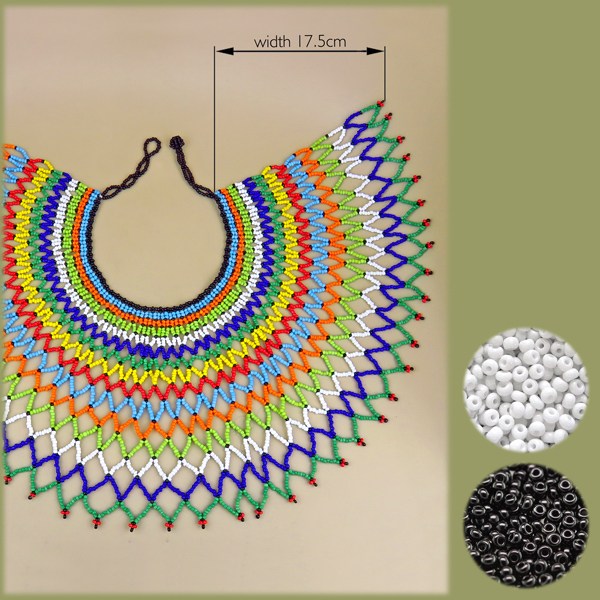 zulu beaded lace necklace xl black white