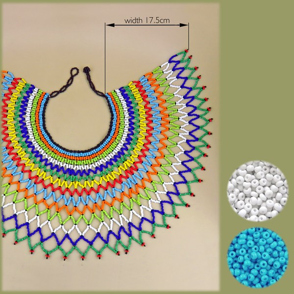 zulu beaded lace necklace xl blue white