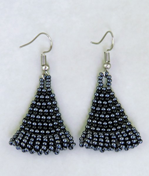 African Beaded Earrings Zulu Triangle Black Metallic